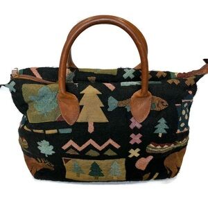 HECKATHORN Tapestry Outdoor Theme Satchel Bag Purse Black Embroidery Gorpcore